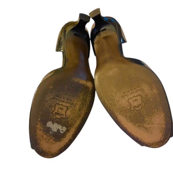 Stuart Weitzman Women's Black Size 11 Patent Leather Open Toe Kitten Heel - Picture 7 of 7